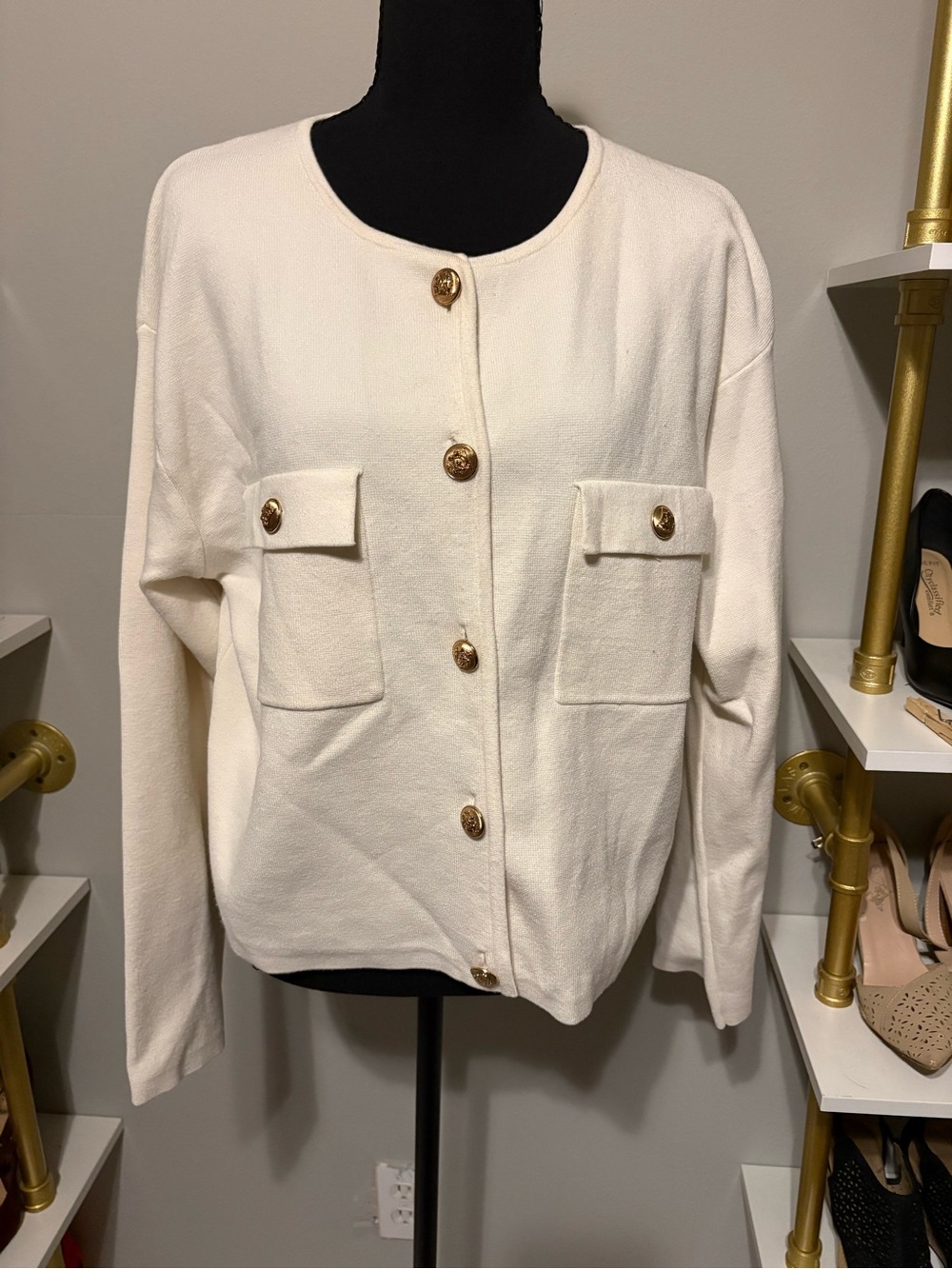 H&M Cream Button-Front Pocket Blazer Jacket